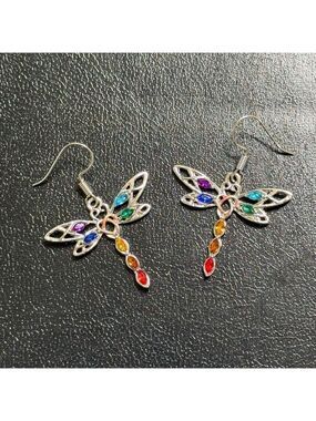 Rainbow Dragonfly Earrings Dangle